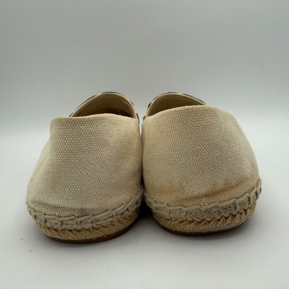 Tory Burch Espadrille Flats Canvas Beige Navy Tan Logo Size 7M - Picture 9 of 9